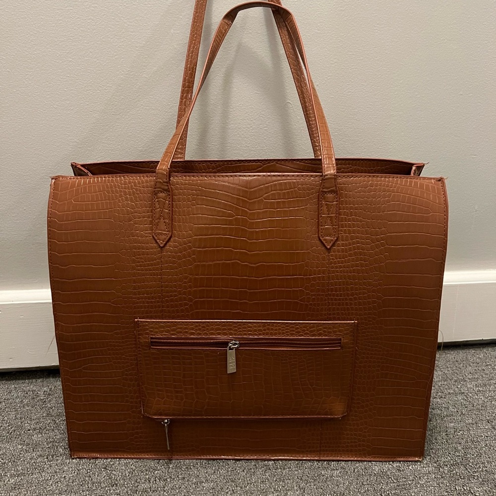 The Work Tote in Cognac Croc